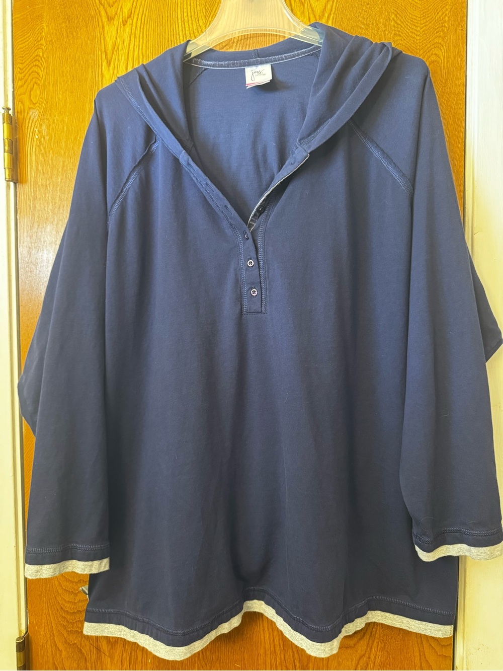 Just My Size Navy Hooded Pullover with Cream Trim